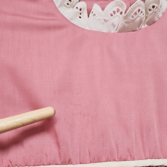 Hand Made Pink Smocked Dress Lace Trim Button Detail Puff Sleeve Tie Waist - Picture 7 of 10